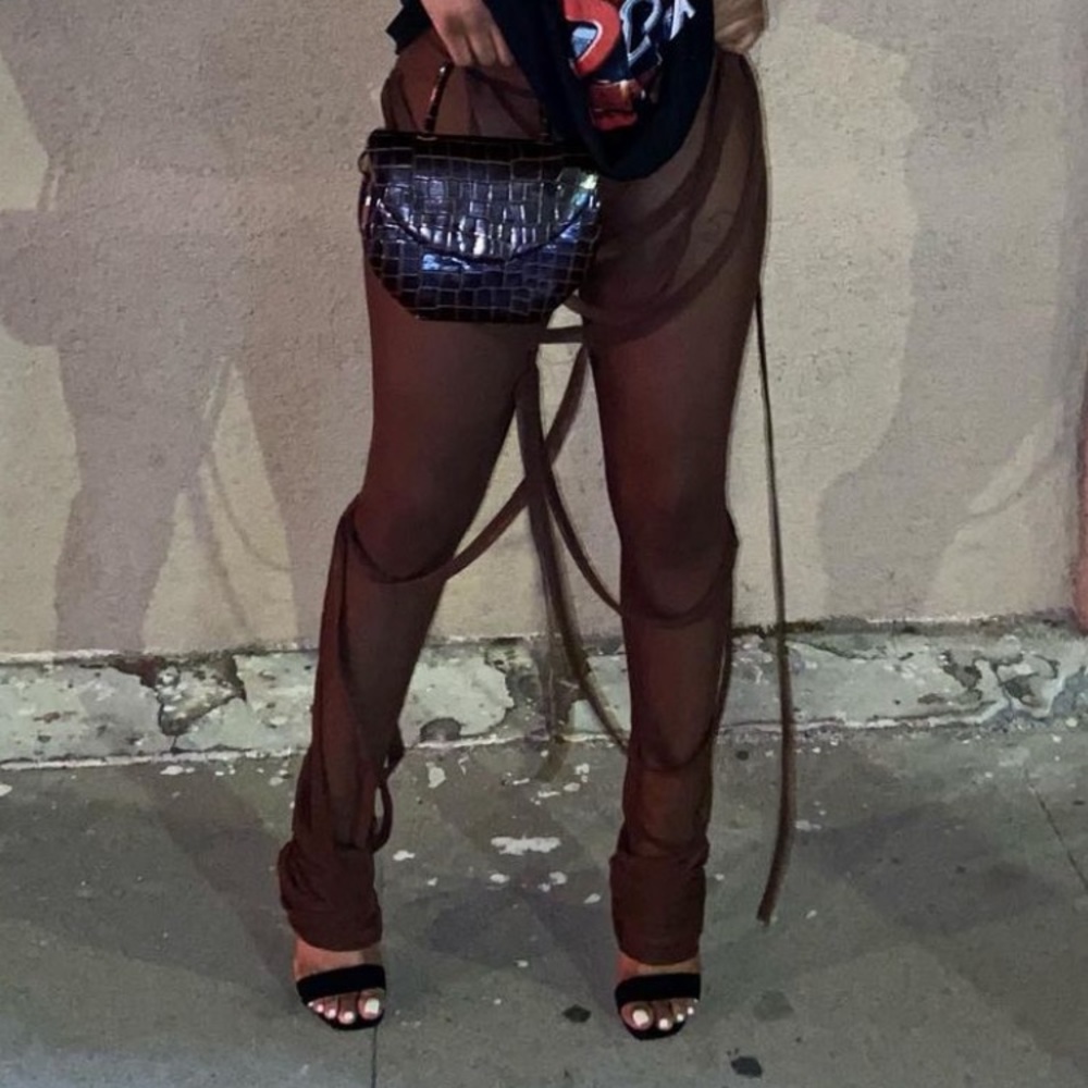 Brown Mesh String Leggings - Picture 1 of 1
